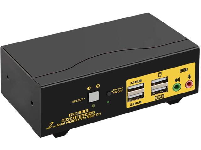 HDMI KVM Switch 2 Port Dual Monitor 4K 60Hz, 2x2 PC Monitor Keyboard Mouse Selector with Audio and 2 USB 2.0 HUB