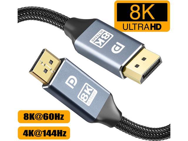 CABLEDECONN DisplayPort Ultra HD 8K 4K Copper Cord DP 1.4 8K@60Hz 4K@144Hz High Speed 32.4Gbps 3D Slim and Flexible DP to DP Cable with LED Indication 2m 6.6ft 