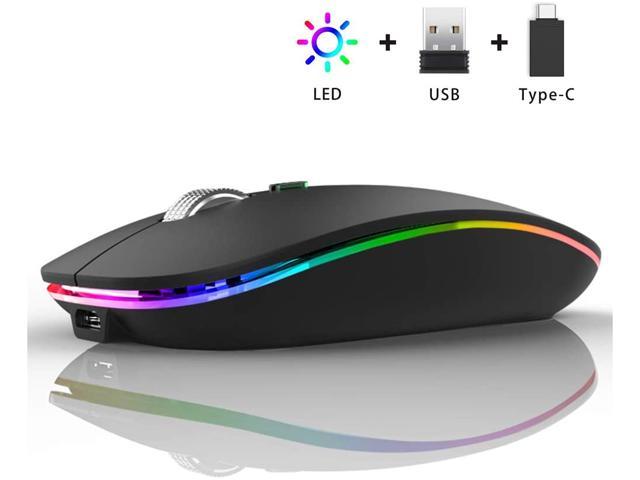 G12 Slim Rechargeable Wireless Silent Mouse 2.4G Portable USB Optical Wireless Computer Mice with USB Receiver and Type C Adapter LED Wireless Mouse Purple