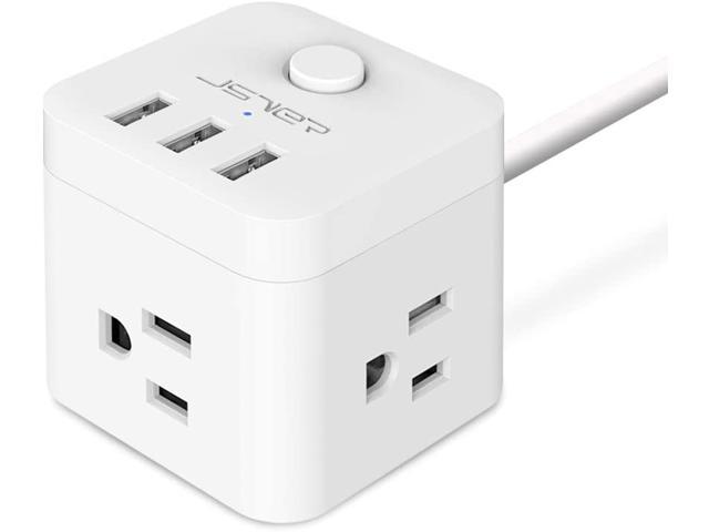 3 Power Outlet JSVER Compact Cube Smart Power Strip with 3 USB Charging Station 