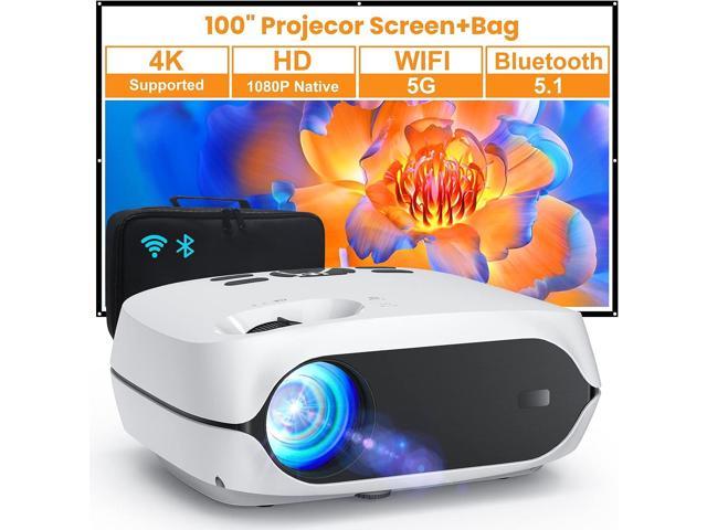 HAPPRUN Projector, Native 1080P Bluetooth Projector with 100''Screen, 9500L  Portable Outdoor Movie Projector Compatible with Smartphone