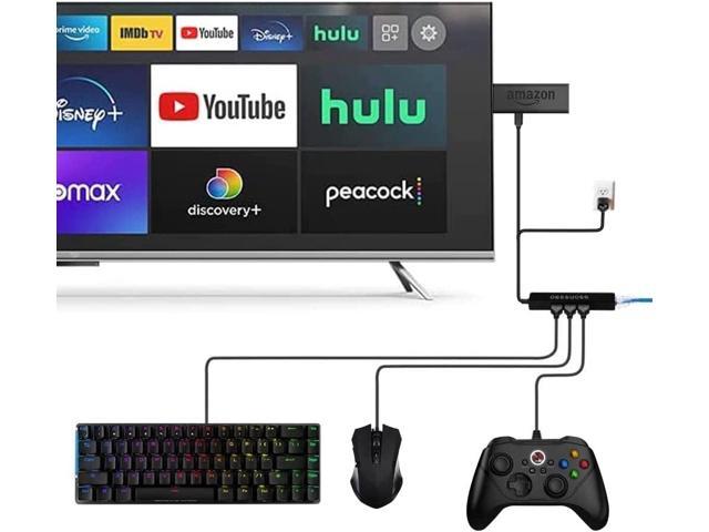  4 in 1 Ethernet Adapter and 3 Ports USB OTG Hub for Fire TV  Stick 4K/Chromecast/Google Home Mini/Raspberry Pi Zero and Other Streaming  TV Sticks,Micro USB OTG Cable HUB with Powered