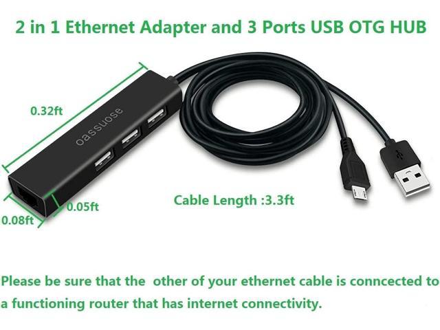 3 PORT USB HUB Ethernet Adapter & OTG CABLE compatible with