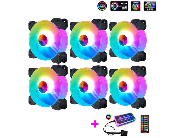 6PCS Computer Case Fan RGB Fans adjustable Colorful Lamp Light for ...