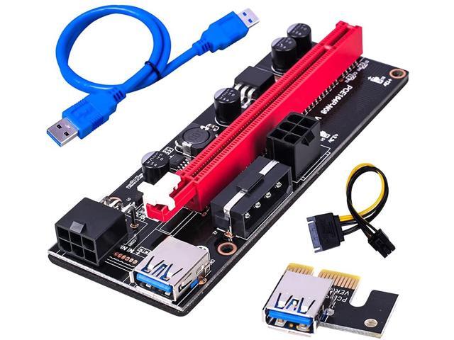 PCIE Riser, VER009s 1X to 16X Riser Card Extender Mining Miner, GPU Riser Express Kits 60cm USB 3.0 Extension, PCI-E Riser Adapter Port Card Extender Wire, 6Pin SATA and Molex 4Pin Power PCIE Cable