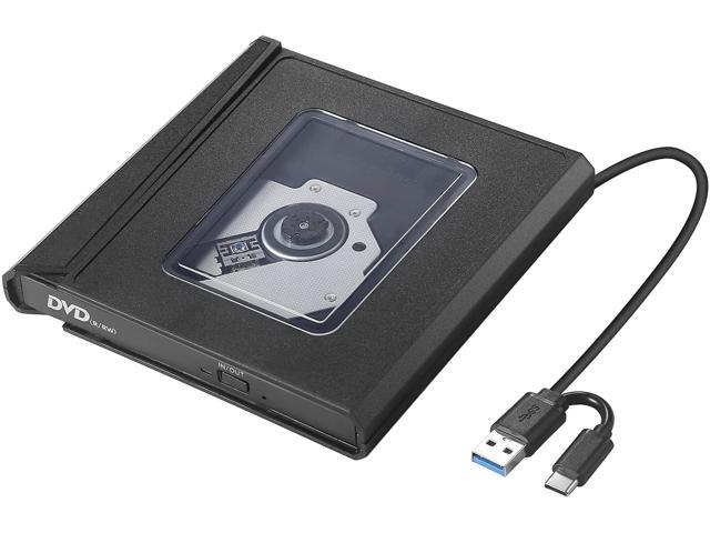 External CD / DVD Drive, USB 3.0 with Type-C Portable CD / DVD player for laptop, DVD / CD Drive Reader Writer Burner Compatible with Laptop Desktop PC Windows Linux Apple Mac (Black)