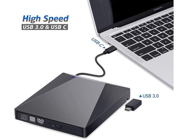 External CD DVD Drive, USB 3.0 & Type-C External DVD Drive, CD DVD Burner Player Writer CD DVD +/- RW for Windows 10 8 7 XP Vista Mac OS MacBook Air, MacBook Pro PC Laptop