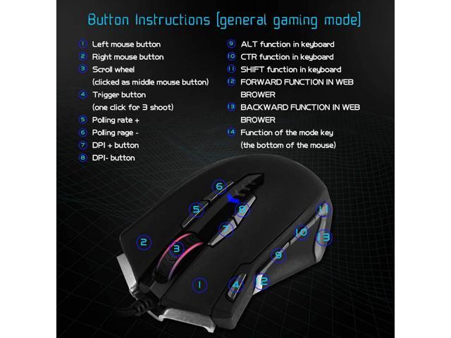 Gaming Mouse with 14 Programmable Buttons, 10000 DPI High Precision ...