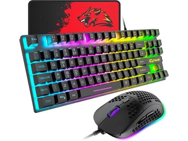 Gaming Keyboard and Mouse Combo,88 Keys Compact Rainbow Backlit ...