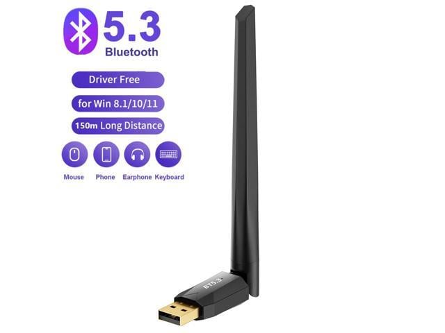  USB Bluetooth 5.3 Adapter for PC, Driver Free, Long Range 492FT  / 150M Bluetooth Stick Receiver & Transmitter Compatible with Windows  11/10/8.1, (Need to Disable Built-in Bluetooth of PC) -Blue : Electronics