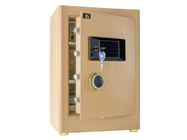 TIGERKING Digital Security Safe Box for Home Office Double Safety Key Lock and Password Gold 2.05 Cubic Feet