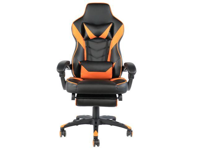 C-type Foldable Nylon Foot Racing Chair with Footrest Black & Orange Gamming Chair