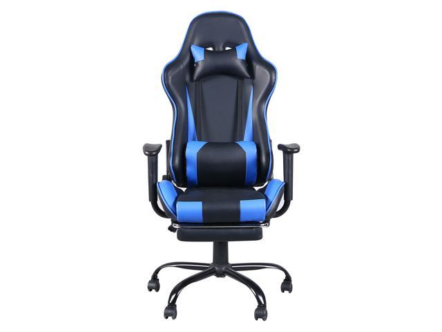 Comfortable Gaming Chair Racing Style Home Office Computer Swivel Chair Adjustable Massage Lumbar Cushion Swivel Rocker Recliner Leather High Back Ergonomic Computer Desk Chair Retractable