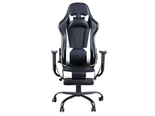 High Back Swivel Chair Racing Gaming Chair Office Chair with Footrest Tier Black & White