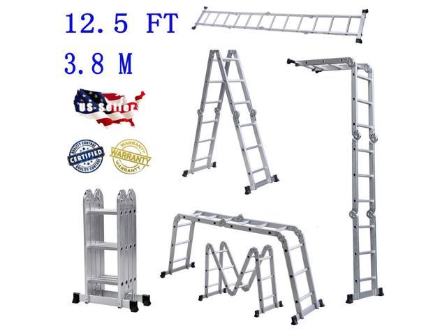 Aluminum Ladder Folding 12.5FT Step Scaffold Extendable Heavy Duty Platform