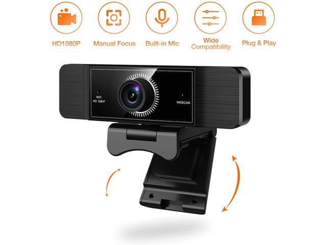 Webcam with Microphone, 1080P Full HD Webcam with 360° Rotation, USB Web Cam for PC or Laptop Video Calling, Compatible for Win10/8/8.1/7/XP Linux for Skype, Streaming, Teleconference, Video Chat