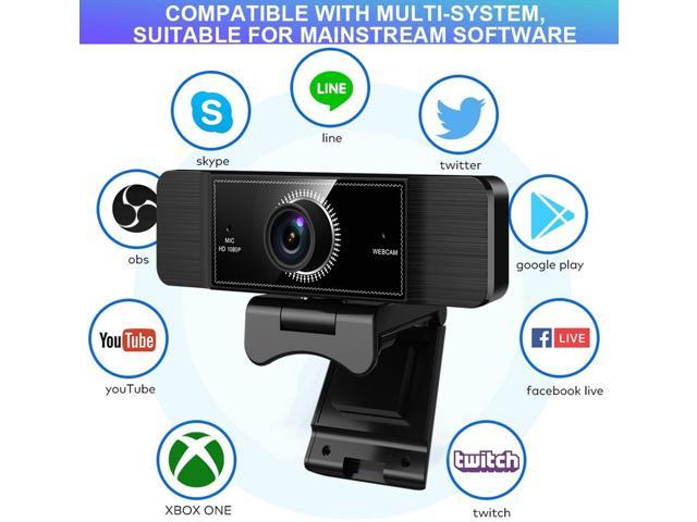 Webcam with Microphone, 1080P Full HD Webcam with 360° Rotation, USB Web Cam for PC or Laptop Video Calling, Compatible for Win10/8/8.1/7/XP Linux for Skype, Streaming, Teleconference, Video Chat