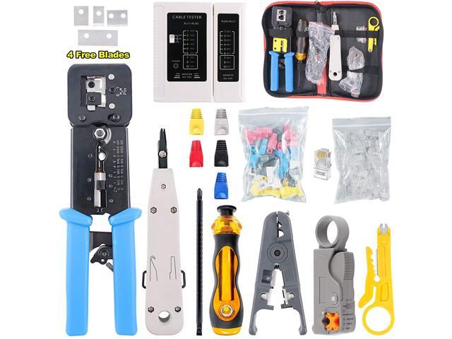 Networking RJ45 RJ11 12 Cable Punch Down Tool Kit Tester Crimper Cutter 100 CAT5 