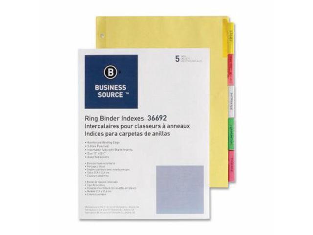 Business Source Ring Binder Dividers - 5 Multicolored Tabs With Reinforced Edges
