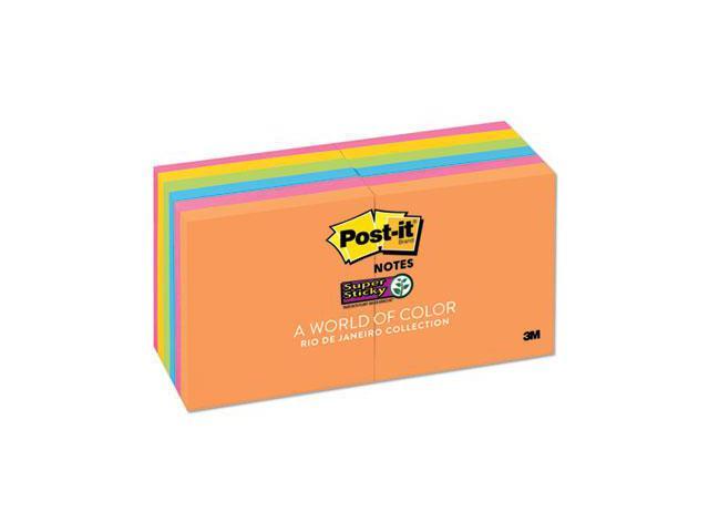 Post-it Notes Super Sticky 65412SSUC Pads in Rio de Janeiro Colors, 3 x 3,  90-Sheet, 12/Pack - 654-12SSUC