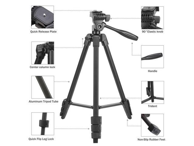 Portable Tripod with Phone Clip and Bluetooth Remote Black (T90 ...