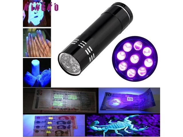Mini Aluminum UV Ultra Violet 9 LED Flashlight Blacklight Torch Light Lamp Black 