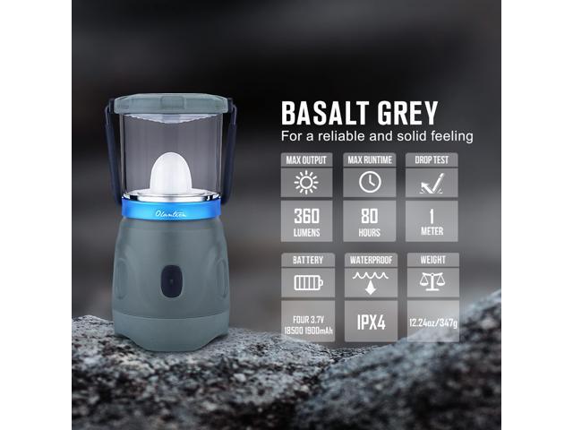 Max 360 Lumens Basalt Grey 80 Hours Runtime with 1900mAh 3.7V Lithium-ion Battery Pack and MCC3 Charging Cable OLIGHT Olantern 360-Degree Beam Rechargeable LED Lantern Light