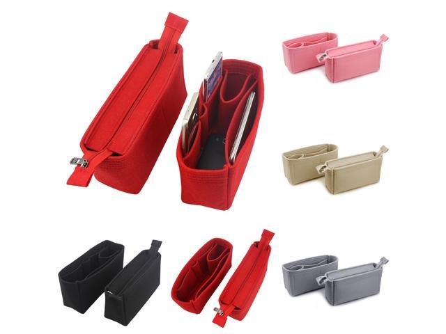 2Pcs Felt Insert Organizer Bag Handbag Holder Multi Pocket Purse Cosmetic Zipper-Grey - 0