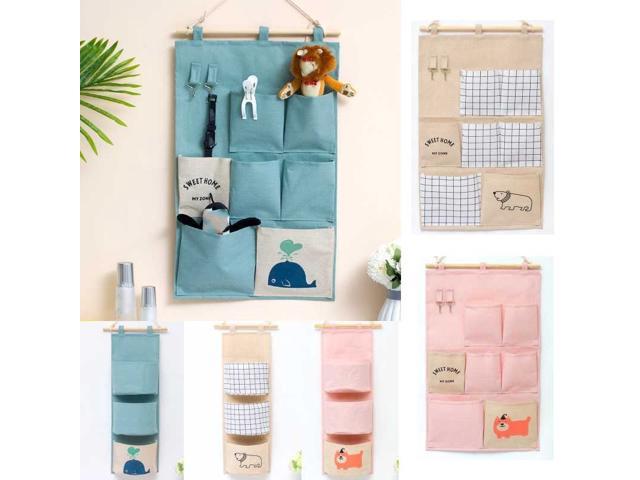 3 Colors Practical 3/7 Pockets Wall Door Closet Hanging Storage Bag Linen Fabric Organizer Pouch ...