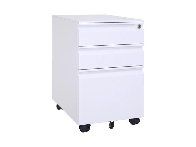 IKAYAA File Cabinet 3 Drawers Mobile Cold Rolled Steel Sheet Filing Cabinet Letter Size with Lock 5 Casters for Home Office White