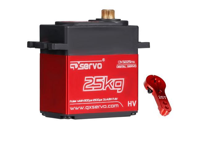 25KG Digital Servo with 25T Servo Arm IP66 Waterproof Copper Gear High Torque 180 Operating Angle for 1/12 1/10 RC Car Boat Airplane Helicopter Robot