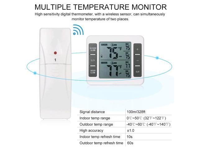 Indoor Outdoor Thermometer with Wireless Sensor Digital Temperature Monitor  Meter Max & Min Record Large LCD Display for Home Bedroom Office (1