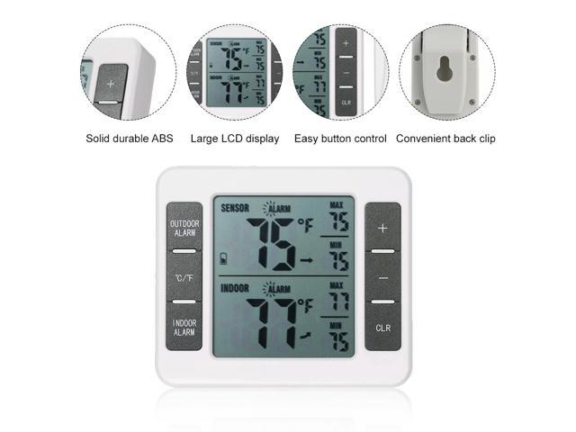 Indoor Outdoor Thermometer with Wireless Sensor Digital Temperature Monitor  Meter Max & Min Record Large LCD Display for Home Bedroom Office (1 Sensor)  