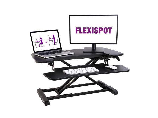 Flexispot Black Height Adjustable Standing Desk Converter 32 Inch Home Office Desk Riser With Deep Keyboard Tray Newegg Com