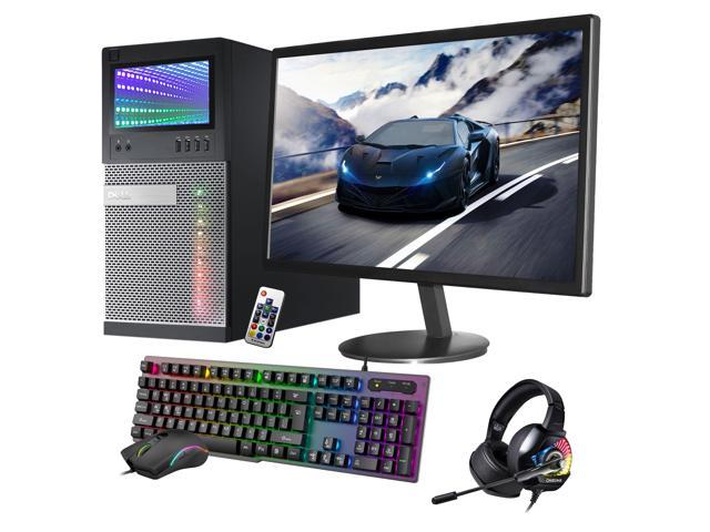 RGB Lights Dell OptiPlex Tower Computer with 24 Inch Monitor i5 3.2 GHz NVIDIA GeForce GT 1030 2GB 16GB DDR3 RAM 1TB SSD Win 10 Pro WIFI, Gaming Headset, HAJAAN Keyboard & Mouse