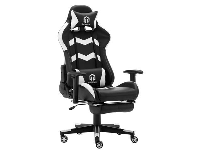 LSSPAID Gaming Chair Racing Office Chair Adjustable High Back Chair with Headrest, Footrest and Lumbar Cushion (Black/White)