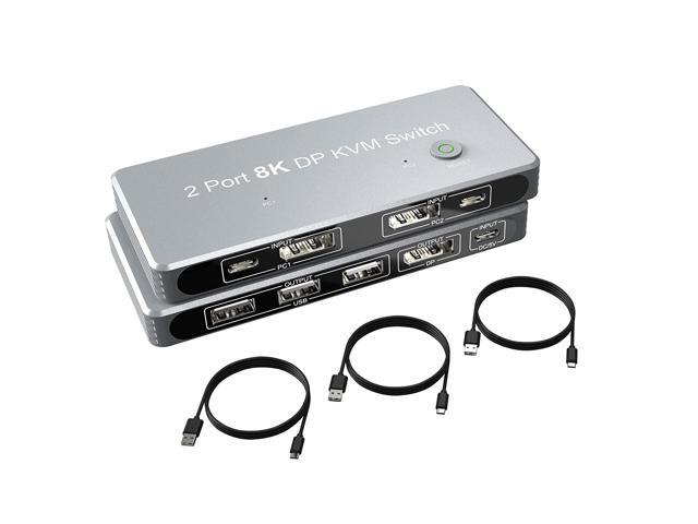 2 Port DisplayPort 1.4 8K KVM Switch DP 2 PC Input 1 DP Output ...