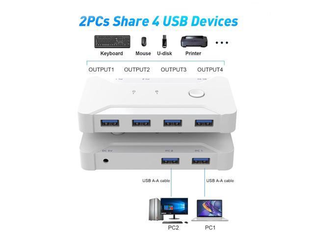 USB 3.0 Switch RSHTECH Aluminum USB Switch Selector with 4 USB 3.0 Ports,  3.5mm Audio Jack, 2 Computers Sharing 5 Peripheral Devices, USB KM Switcher