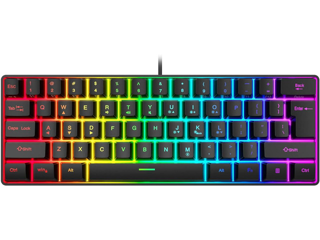 60% Wired Gaming Keyboard, RGB Backlit Ultra-Compact Mini Keyboard ...