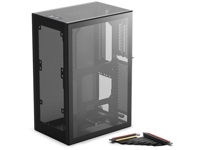 SSUPD Meshlicious Mini-ITX Small Form Factor (SFF) Case - One Tempered Glass Side Panel & One Mesh Side Panel with PCIe 4.0 Riser Cable - Black Color, Tool-Free and Easy Accessibility