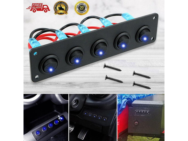 thumbnail image 2 of Frentaly 5 Gang Toggle Rocker Switch Panel With USB - Green LED - For Car, Boat, Marine, Truck 2 of 3