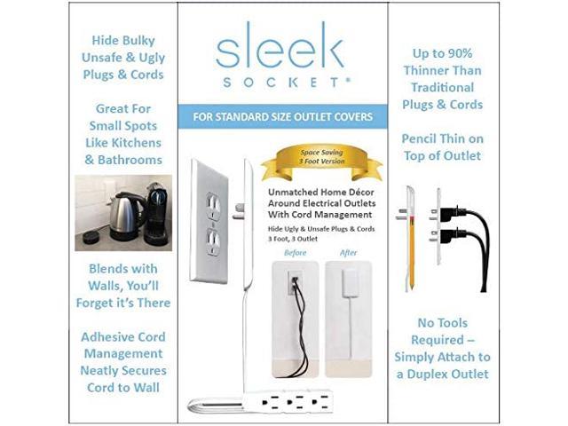 Sleek Socket Wall Outlet Concealer with 3 ft. Extension Cord for Cable  Management 