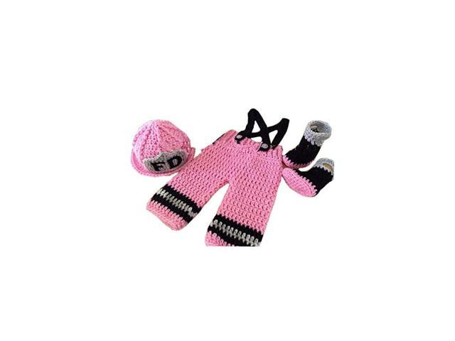 Newborn Baby Girls Photography Prop Crochet Fireman Hat Pants Shoes