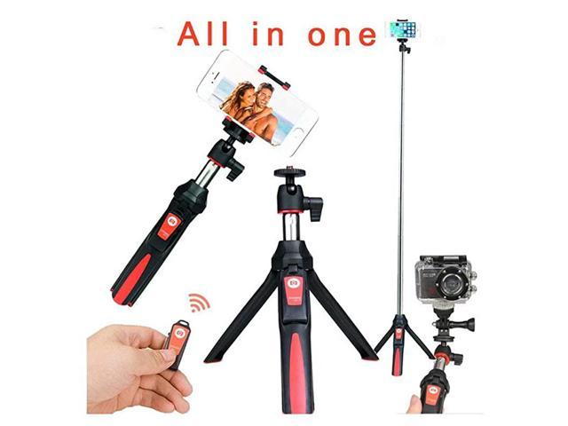 3 in 1 Handheld Tripod SelfPortrait Monopod Smartphone Selfie Stick with Bluetooth Remote Shutter Red