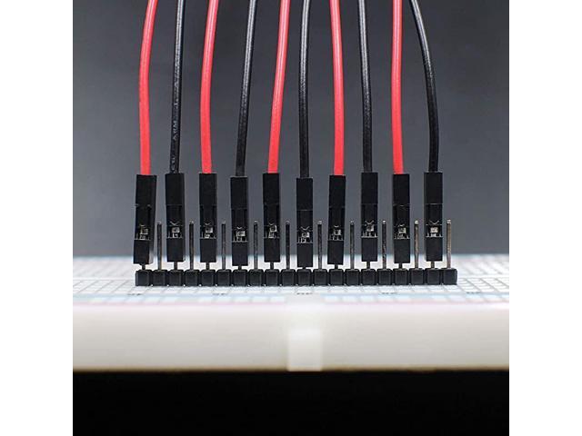 Premium Breadboard Female to Female Jumper Wires Black Red Color for Power Lines 0.1 Square Head 60-Pack 24AWG by Hellotronics F/F, 15CM, Pack of 60 