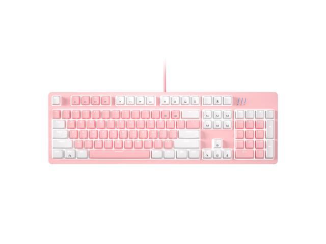 MageGee MK-Star LED White Backlit Keyboard Compact 87 Keys TKL Wired Computer Keyboard for Windows Laptop Gaming PC Pink Mechanical Gaming Keyboard with Blue Switch