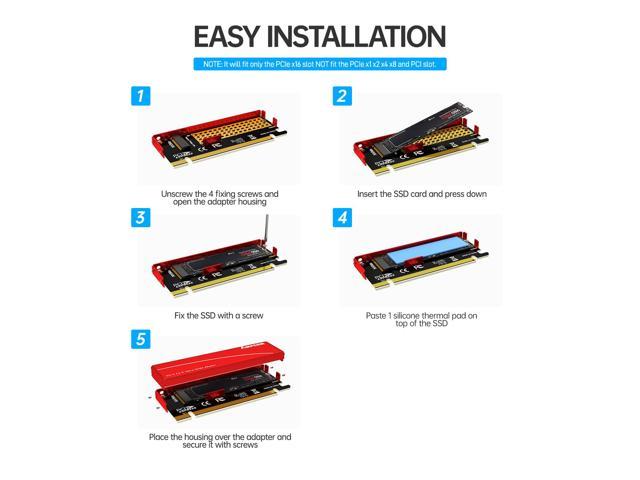 AMPCOM M.2 M Key Nvme SSD to PCI-e Adapter, PCI 4.0 Express X16 Card with  Aluminum Case, Supports Windows 7/8/ 10, Supports 2230, 2242, 2260, 2280 -  Newegg.com