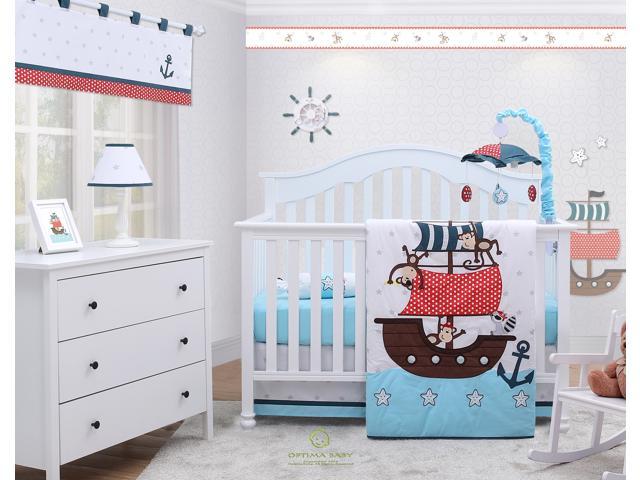 6 Piece My Little Pirates Blue Baby Boy, Baby Blue Crib Bedding Sets