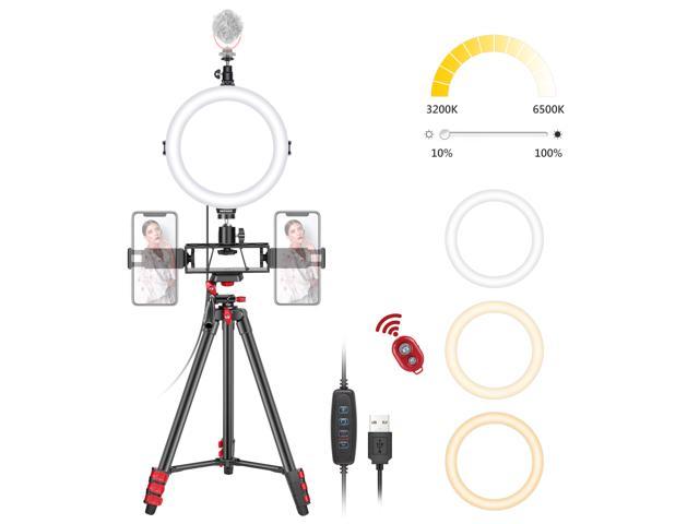 Neewer 8-Inch Selfie Ring Light with Tripod Stand LED Ring Light with Remote Kit: 3 Mode lights and 10-Level Brightness for Makeup YouTube/TikTok Video Live Streaming 3 Cold Shoes 2 Phone Holders 