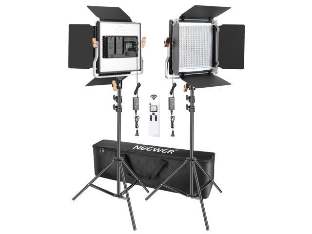 Neewer 2 Packs Advanced 2.4G 480 LED Video Light Photography Lighting Kit with Bag Dimmable Bi-Color LED Panel with 2.4G Wireless Remote LCD Screen and Light Stand for Portrait Product Photography 